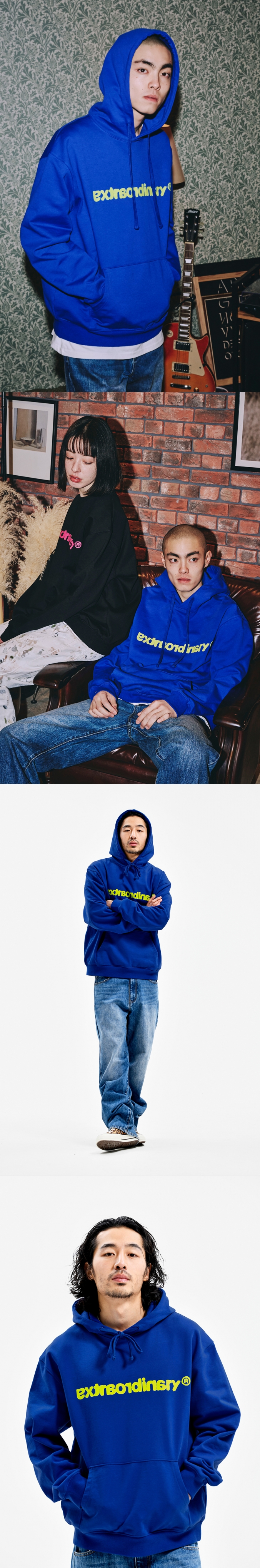 EX BASIC LOGO HOODIE D/BLUE