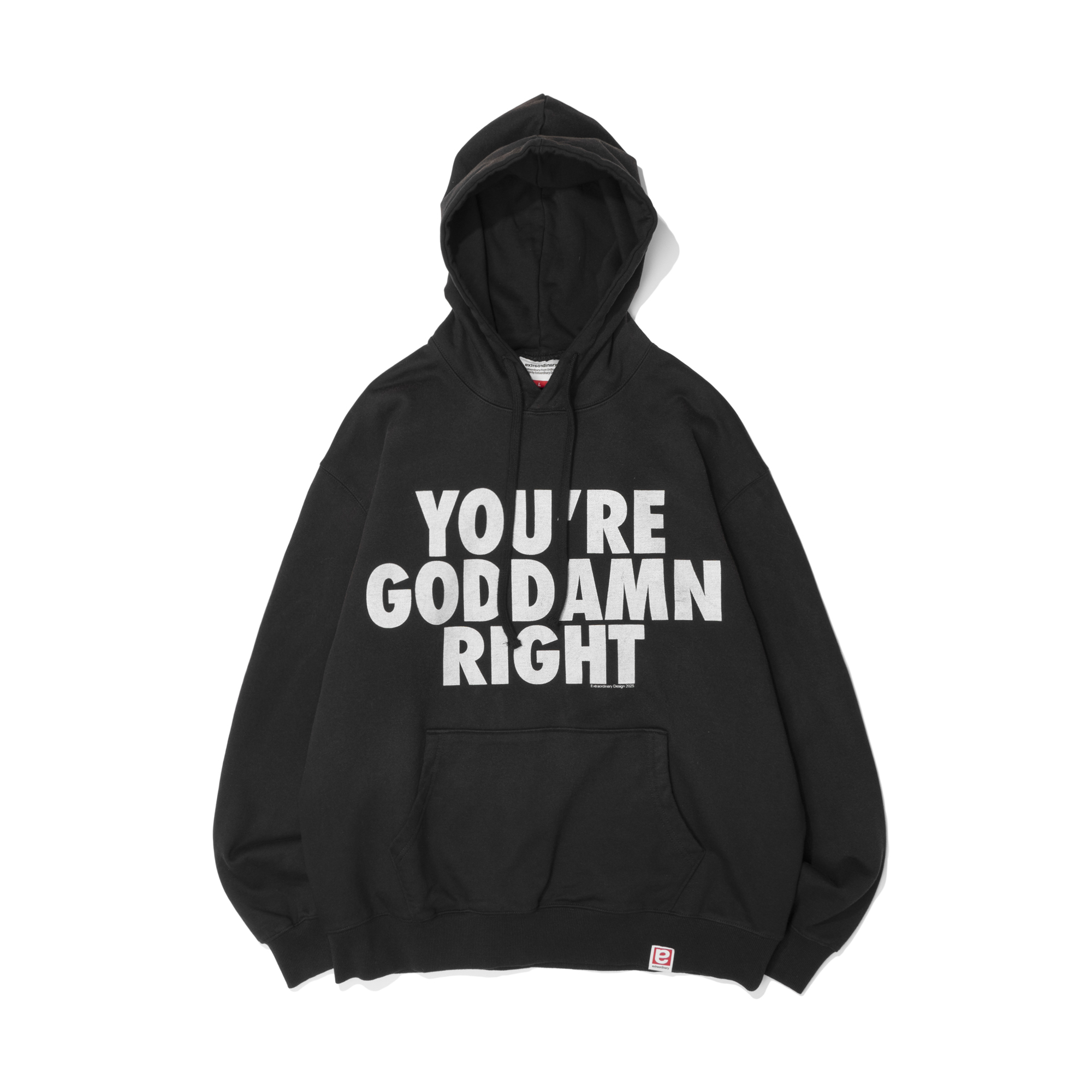 YOU`RE GODDAMN RIGHT FADE WASHING HOODIE BLACK