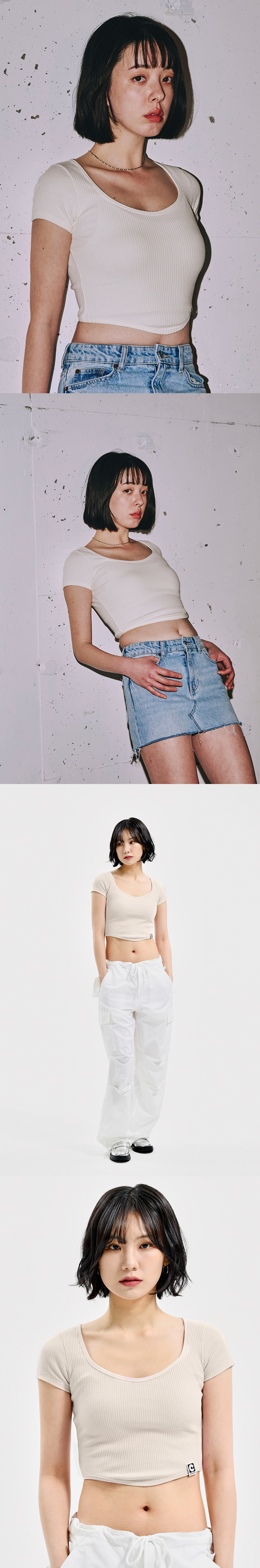 W RIBBED TEE IVORY