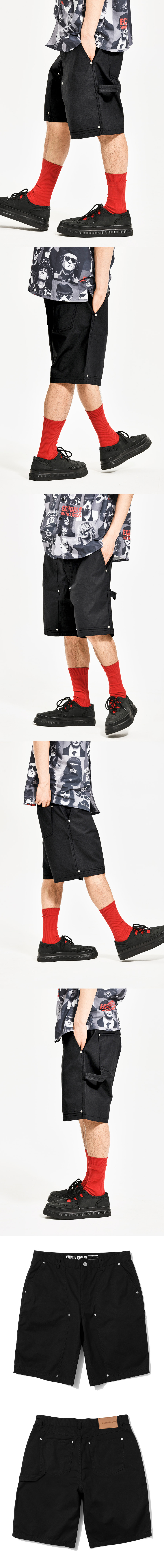 COATING CANVAS DOUBLE KNEE SHORTS BLACK