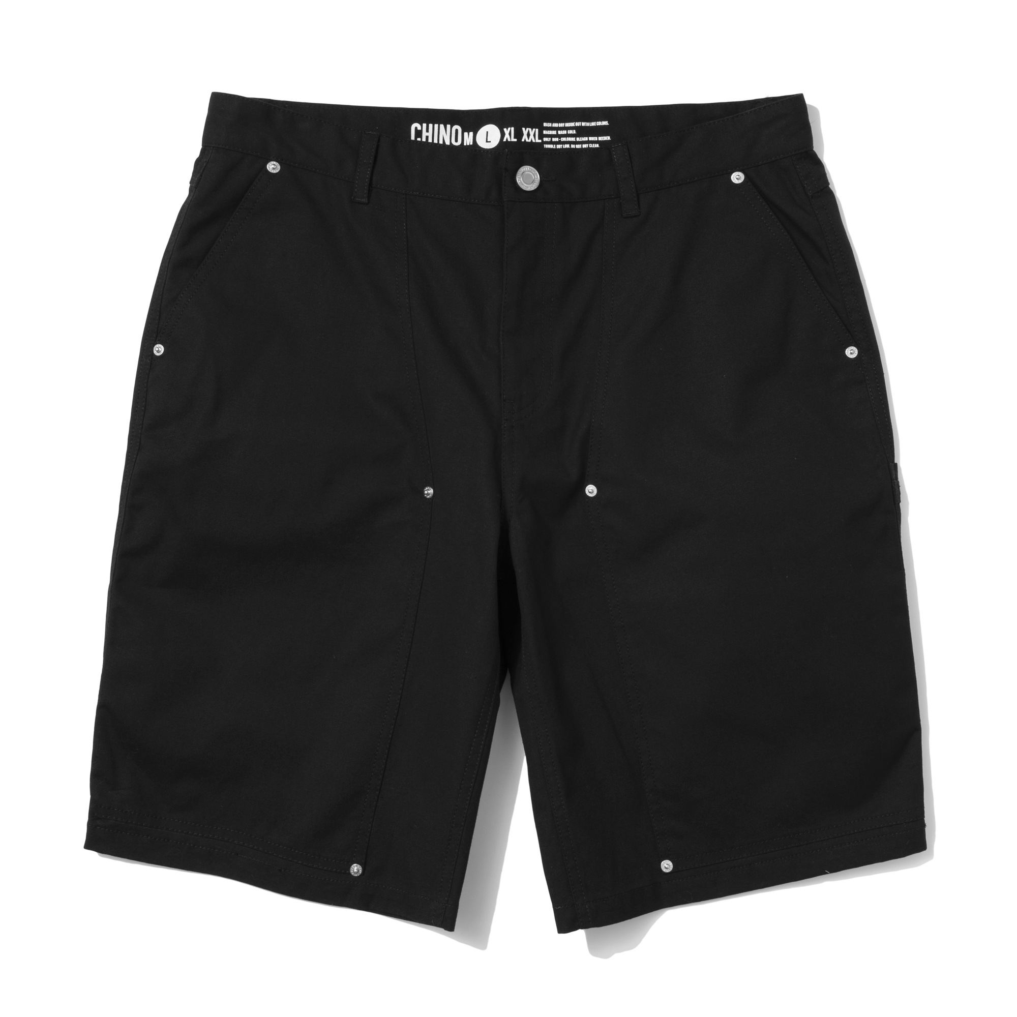 COATING CANVAS DOUBLE KNEE SHORTS BLACK