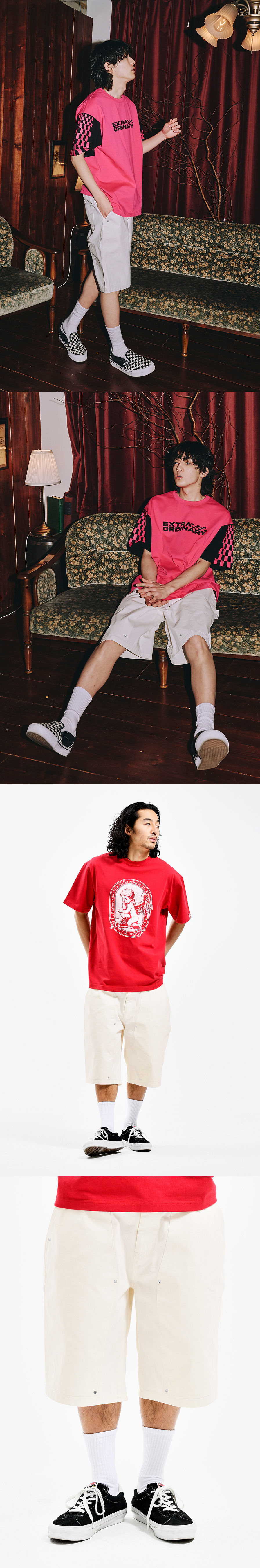 COATING CANVAS DOUBLE KNEE SHORTS OFF WHITE