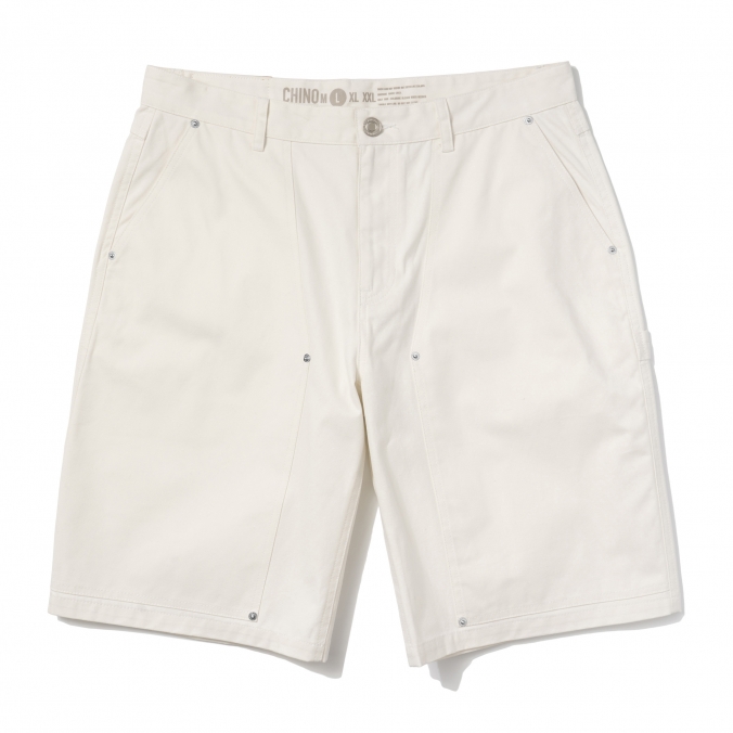 COATING CANVAS DOUBLE KNEE SHORTS OFF WHITE