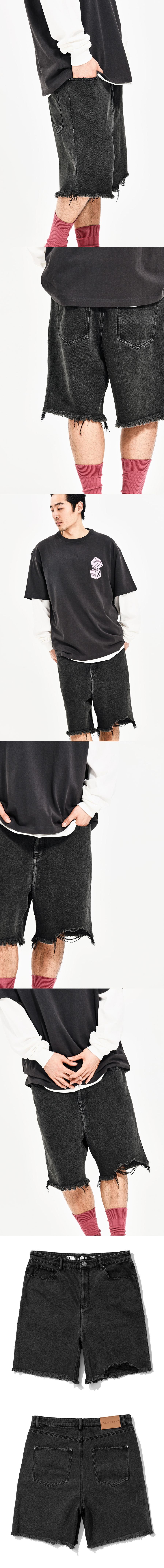 DAMAGE DENIM SHORTS BLACK