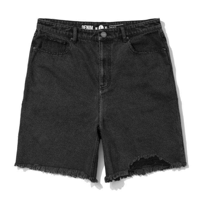 DAMAGE DENIM SHORTS BLACK