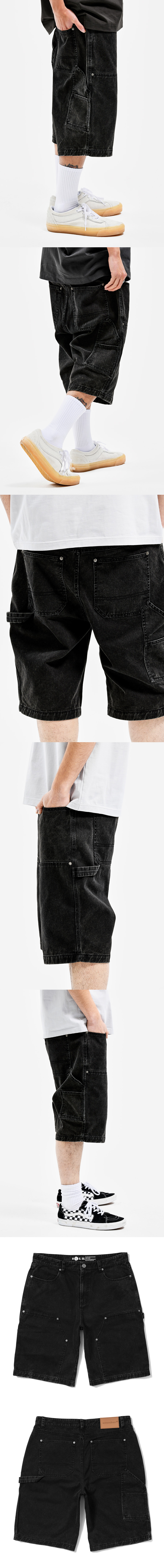 PIGMENT WASHING DOUBLE KNEE SHORTS CHARCOAL