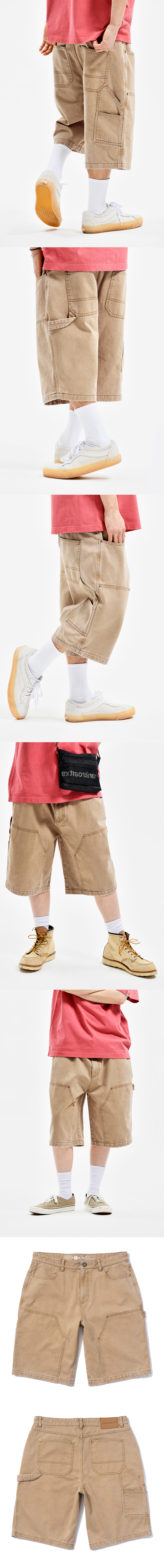 PIGMENT WASHING DOUBLE KNEE SHORTS BEIGE