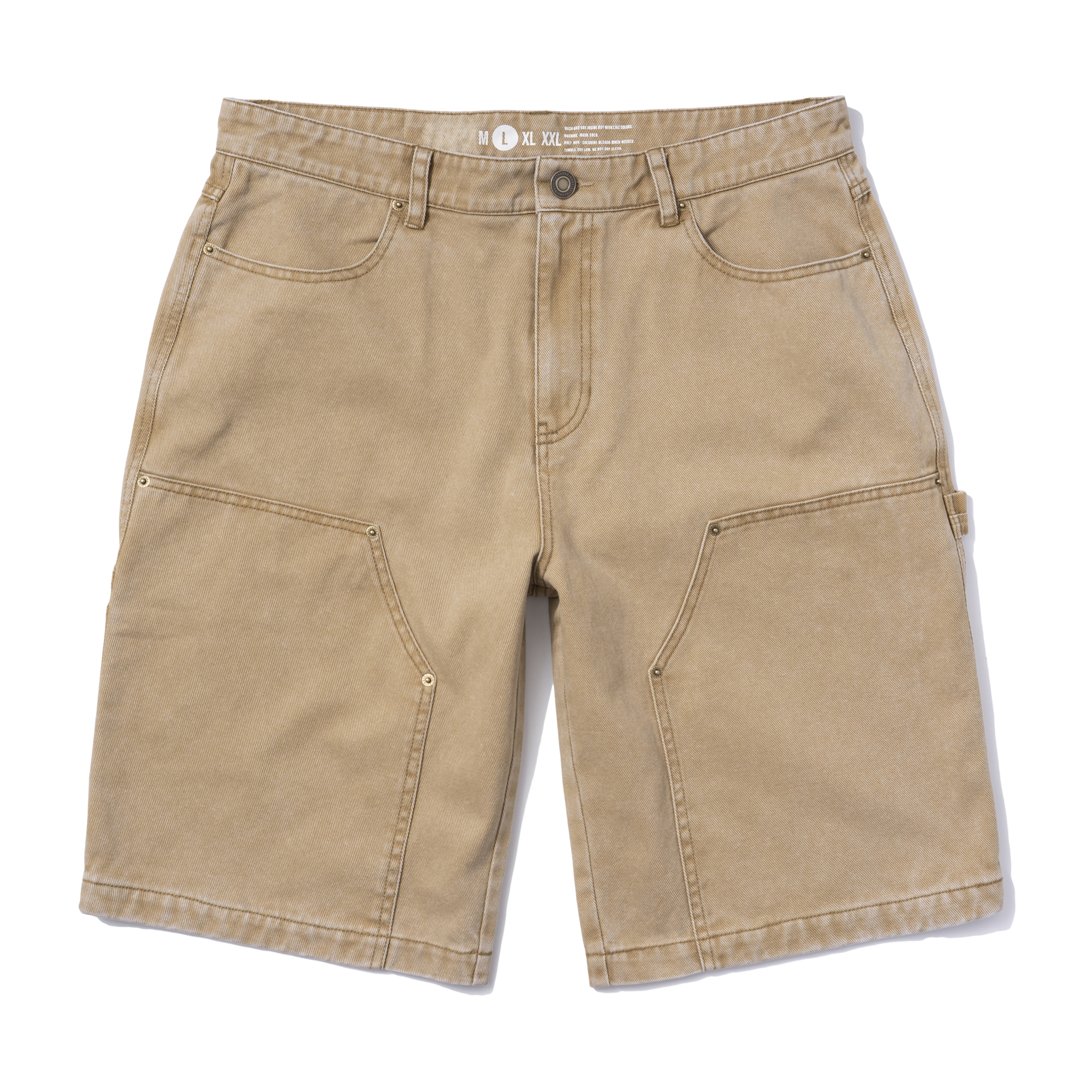 PIGMENT WASHING DOUBLE KNEE SHORTS BEIGE