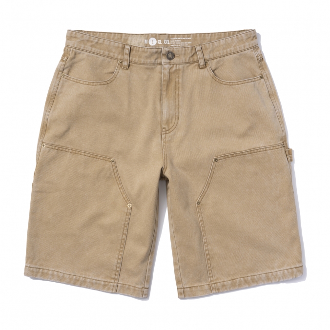 PIGMENT WASHING DOUBLE KNEE SHORTS BEIGE