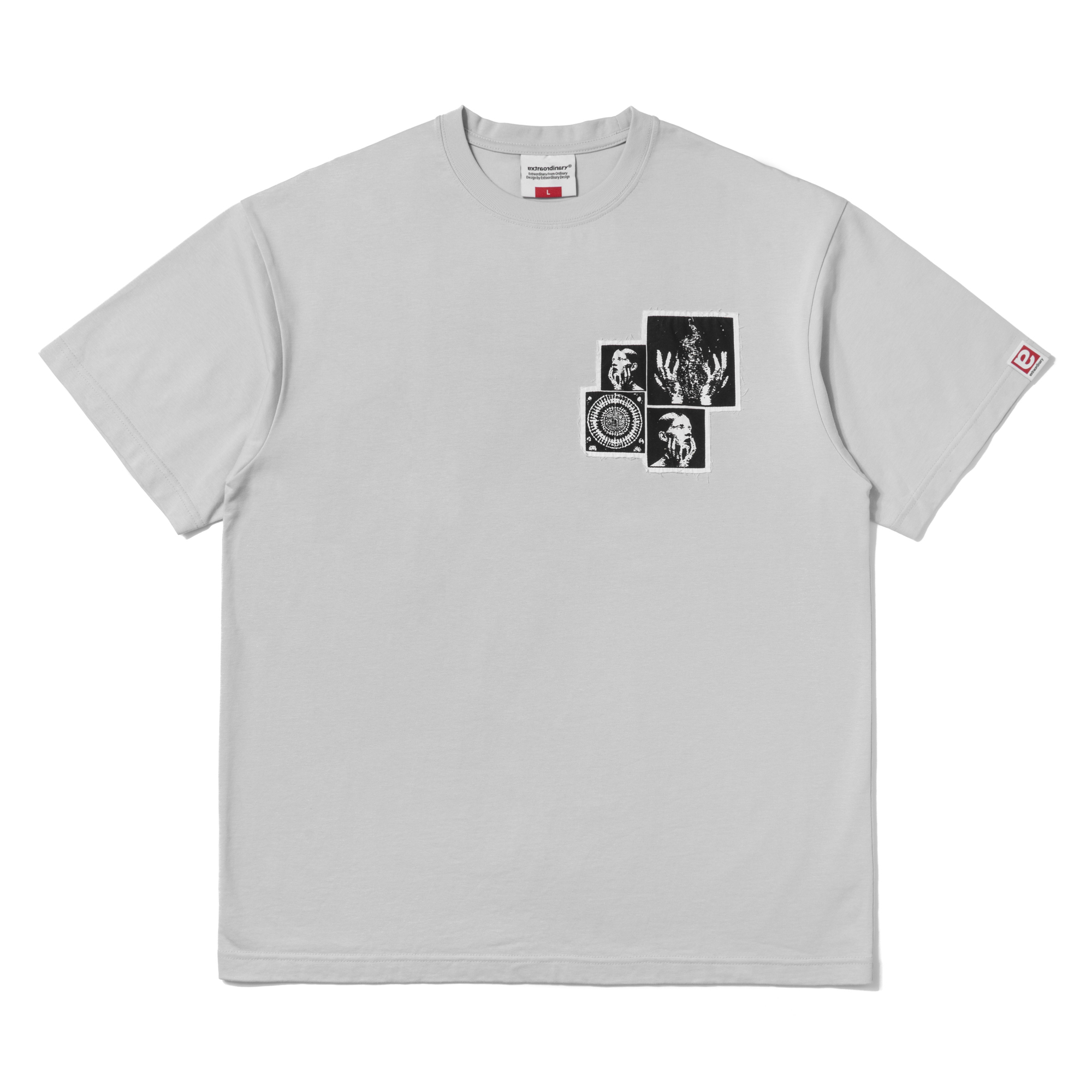GRAPHIC PATCHWORK TEE L/GREY