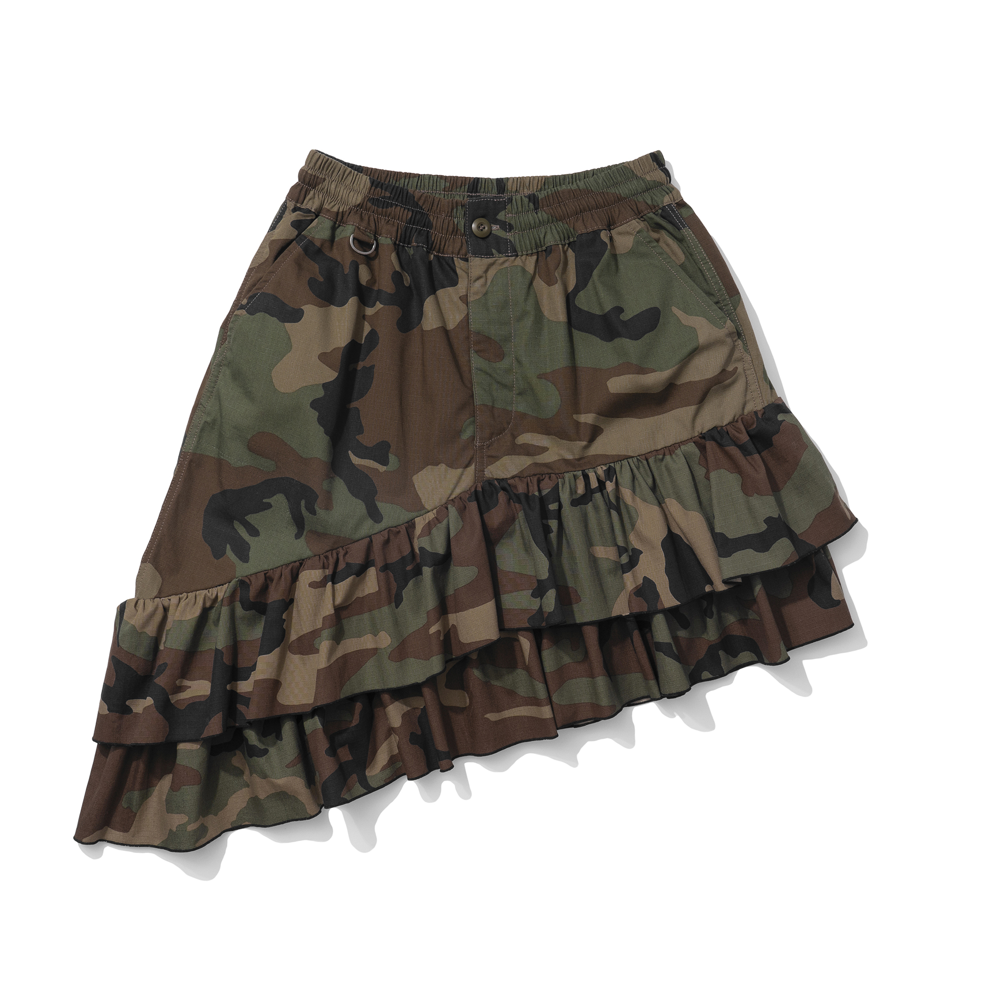 RUFFLE CAMO SKIRT WOODLAND CAMO