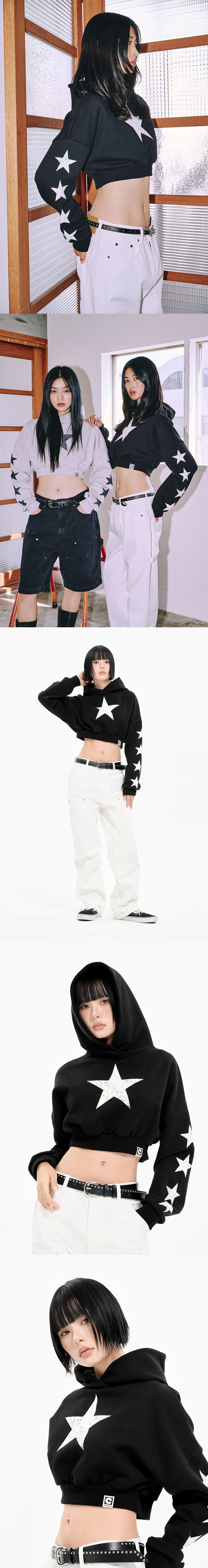 W STARLIGHT CROP HOODIE BLACK