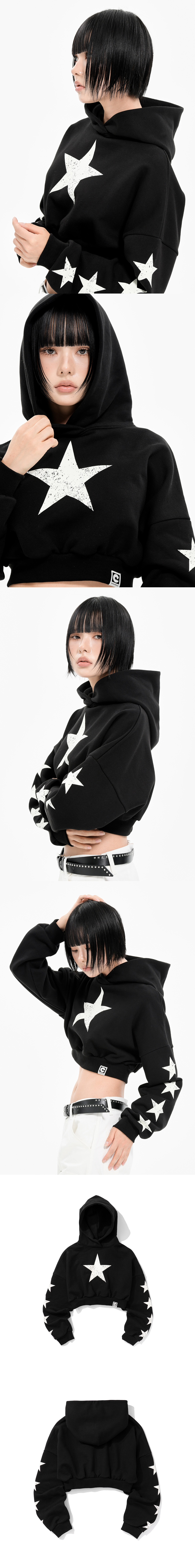 W STARLIGHT CROP HOODIE BLACK