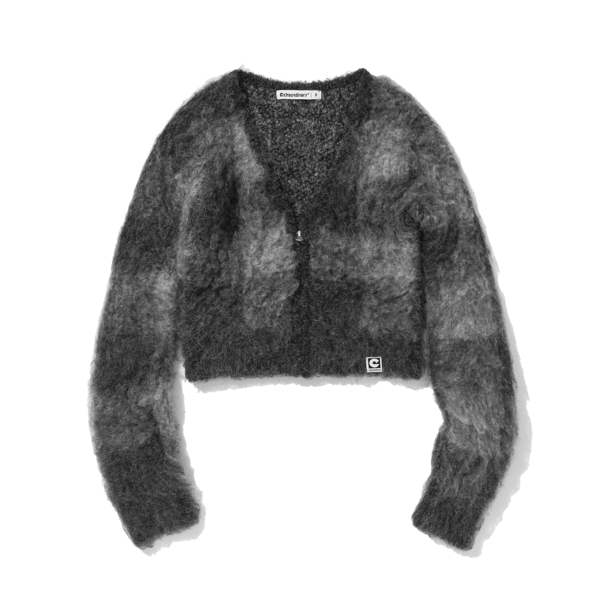 W BLOCK CHECK ZIP UP CARDIGAN CHARCOAL