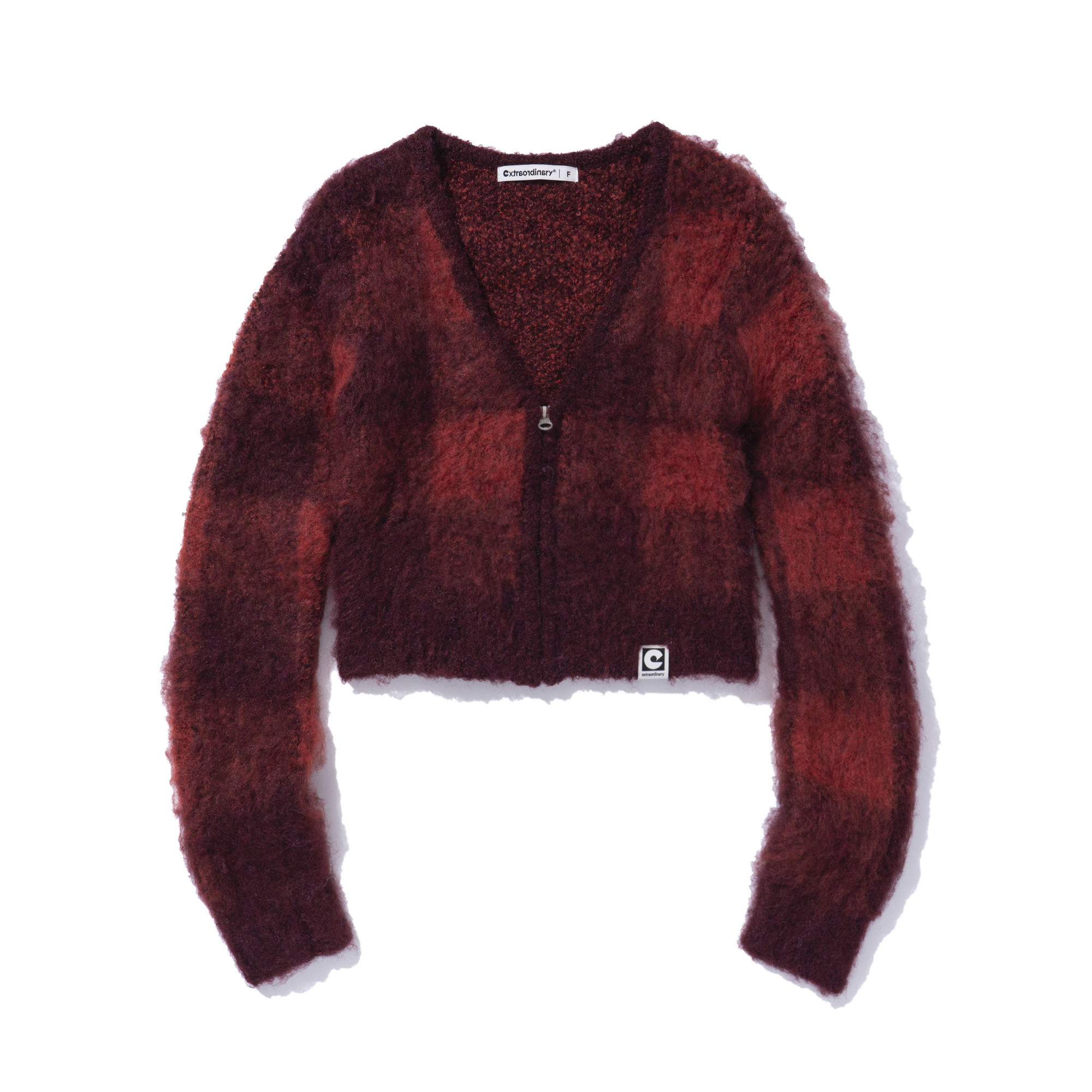 W BLOCK CHECK ZIP UP CARDIGAN RED