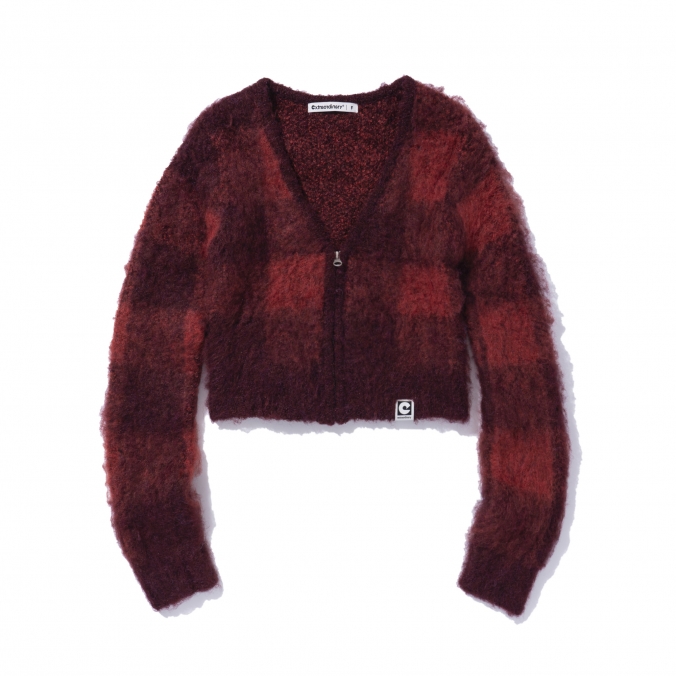 W BLOCK CHECK ZIP UP CARDIGAN RED