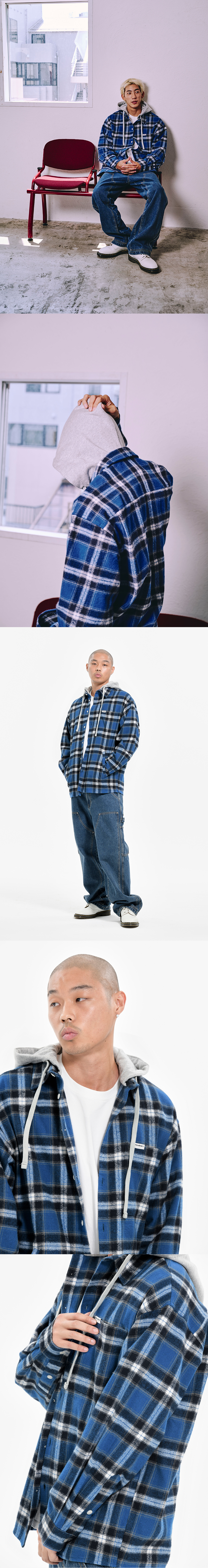 TARTAN CHECK HOOD SHACKET BLUE