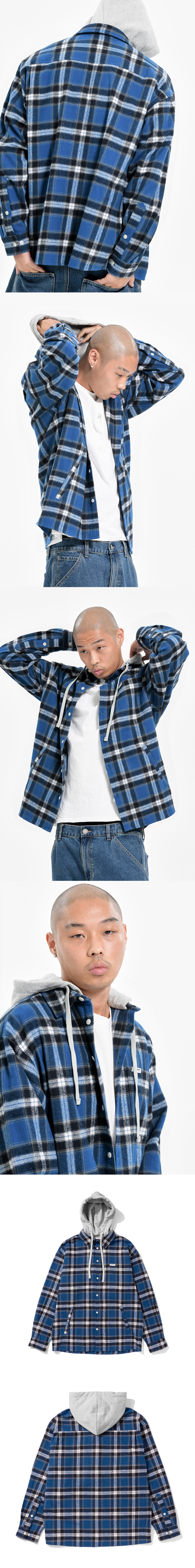 TARTAN CHECK HOOD SHACKET BLUE