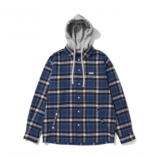 TARTAN CHECK HOOD SHACKET BLUE