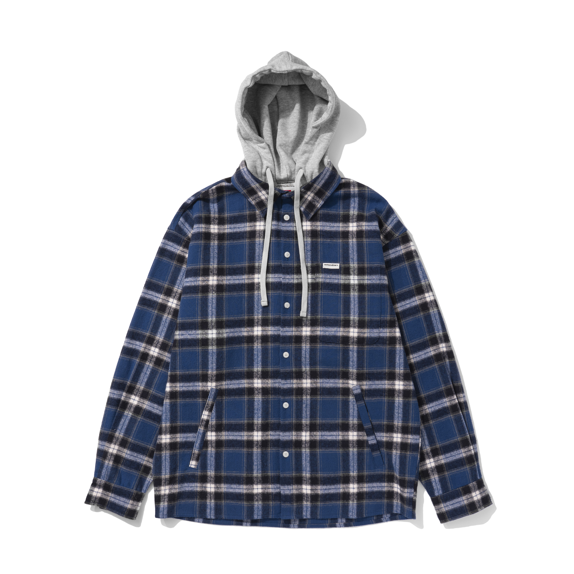 TARTAN CHECK HOOD SHACKET BLUE