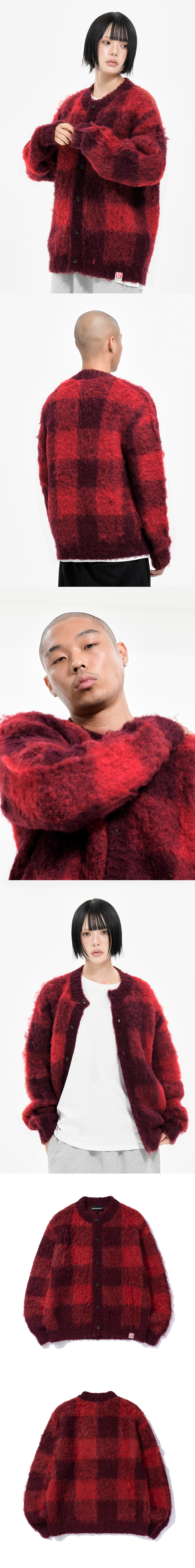 HERITAGE CHECK CARDIGAN RED