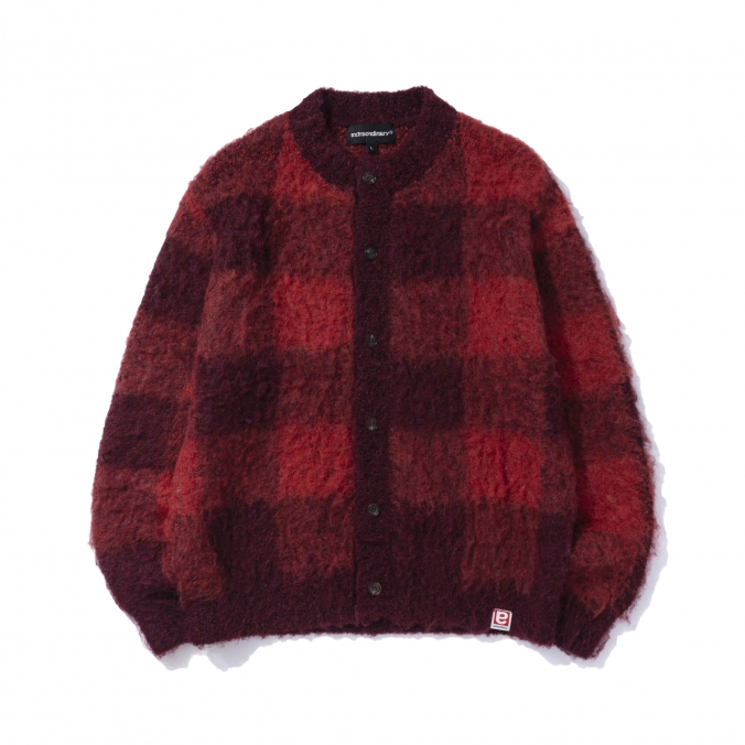 HERITAGE CHECK CARDIGAN RED
