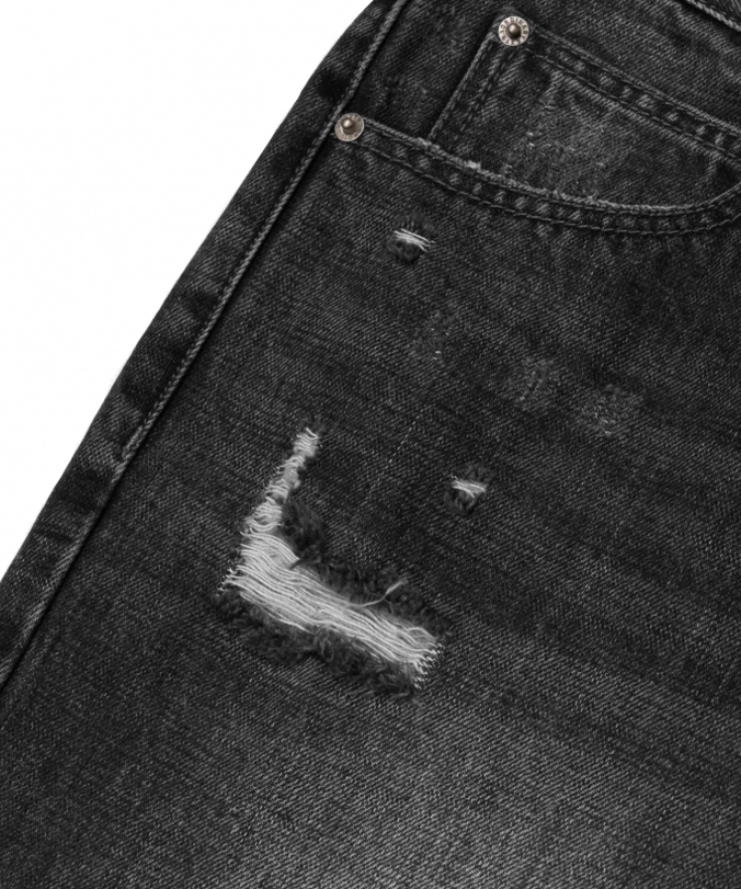 DAMAGE DENIM PANTS BLACK