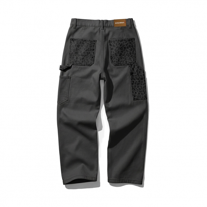 LEOPARD PANEL DOUBLE KNEE PANTS GREY