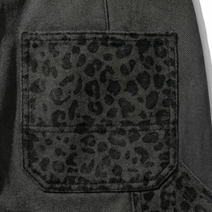 LEOPARD PANEL DOUBLE KNEE PANTS GREY
