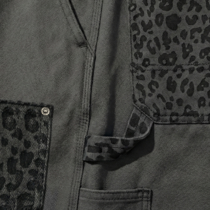 LEOPARD PANEL DOUBLE KNEE PANTS GREY