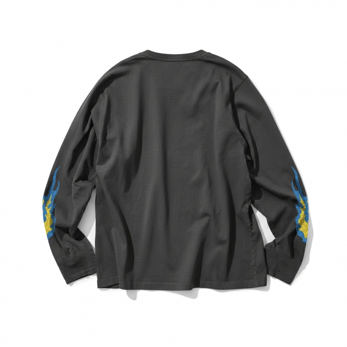 PIGMENT FLAME LOGO LS TEE CHARCOAL