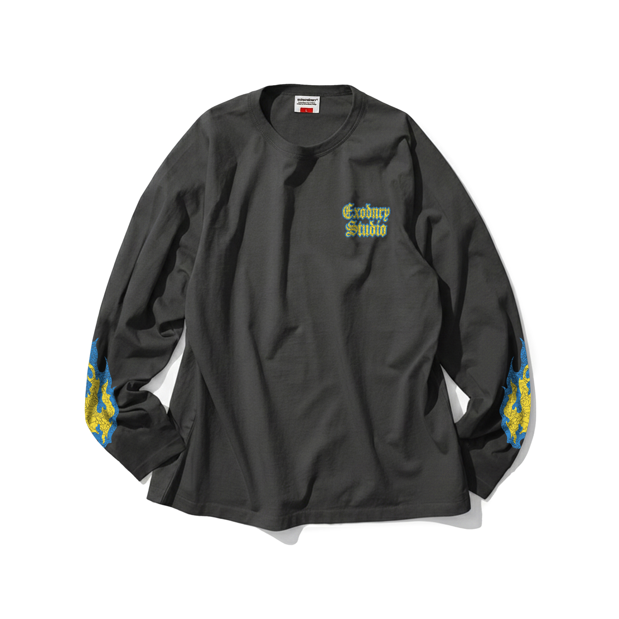 PIGMENT FLAME LOGO LS TEE CHARCOAL