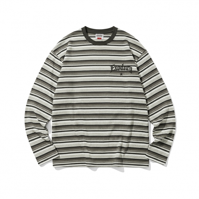 GOTHIC LOGO STRIPE LS TEE GREY