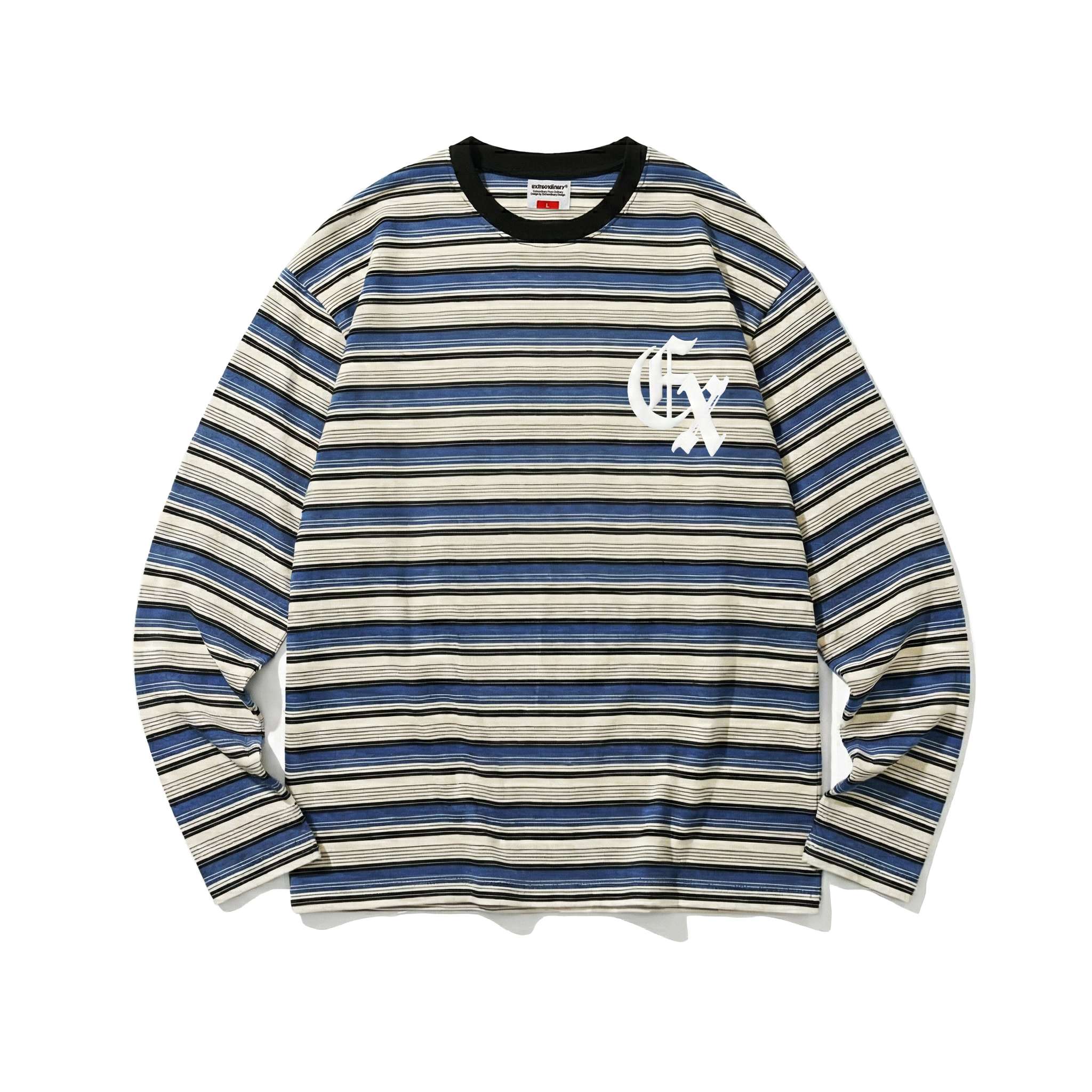 GOTHIC LOGO STRIPE LS TEE BLUE