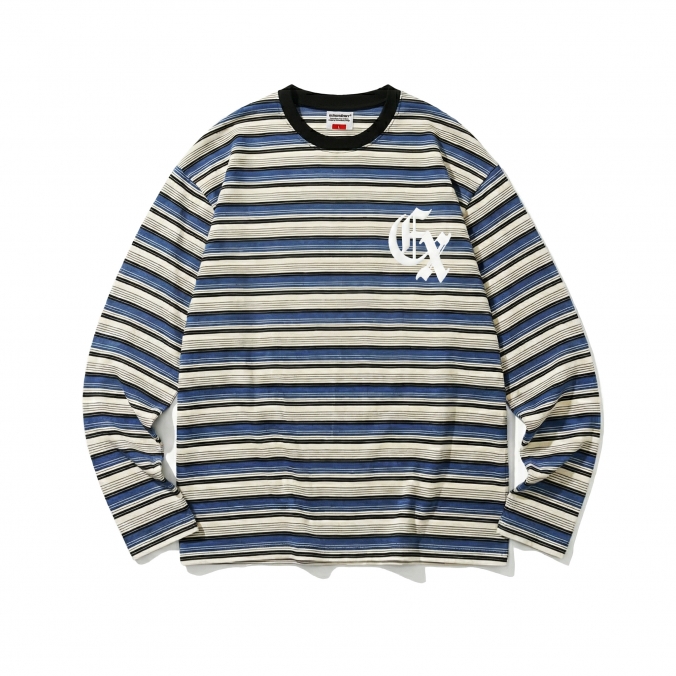 GOTHIC LOGO STRIPE LS TEE BLUE