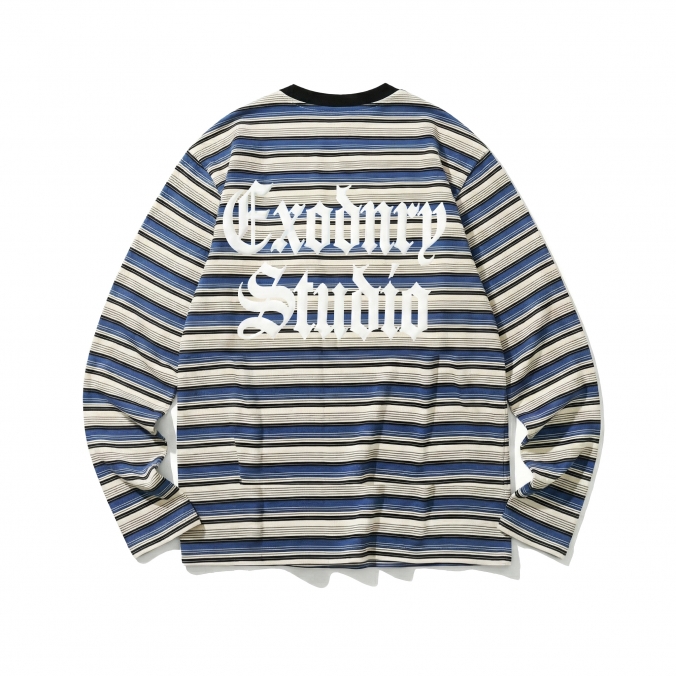 GOTHIC LOGO STRIPE LS TEE BLUE