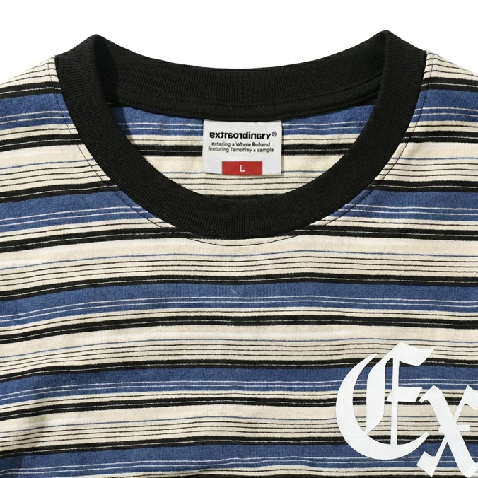 GOTHIC LOGO STRIPE LS TEE BLUE