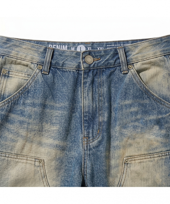 VINTAGE WASHED DOUBLE KNEE DENIM BLUE