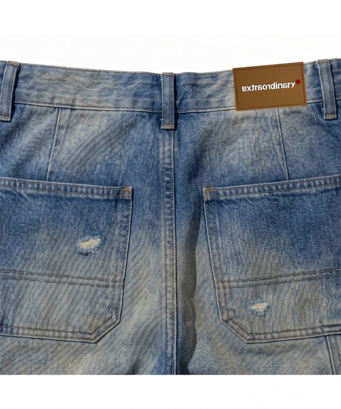 VINTAGE WASHED DOUBLE KNEE DENIM BLUE