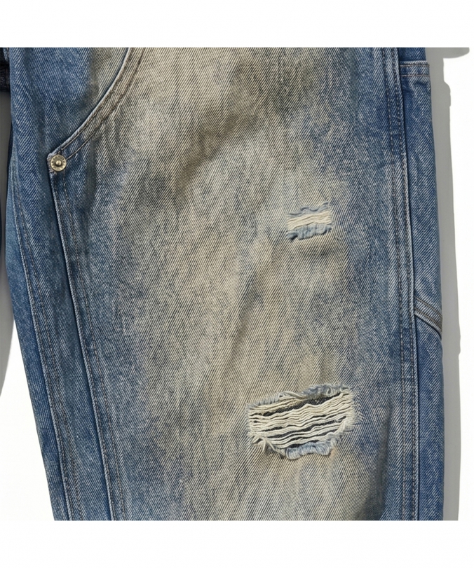 VINTAGE WASHED DOUBLE KNEE DENIM BLUE
