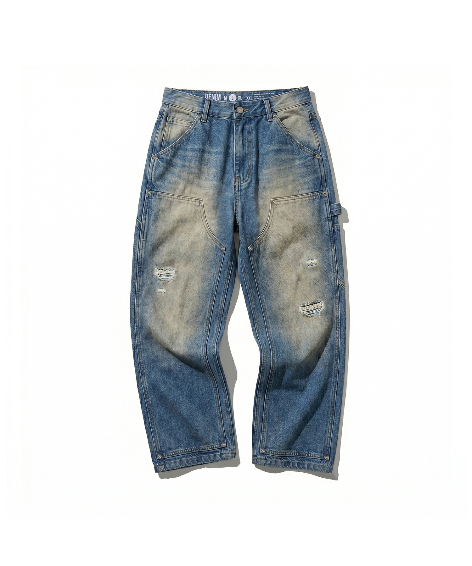 VINTAGE WASHED DOUBLE KNEE DENIM BLUE