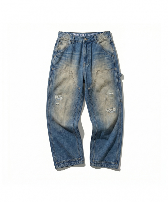 VINTAGE WASHED DOUBLE KNEE DENIM BLUE