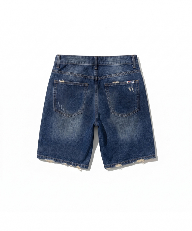 DAMAGE DENIM SHORT DEEP BLUE