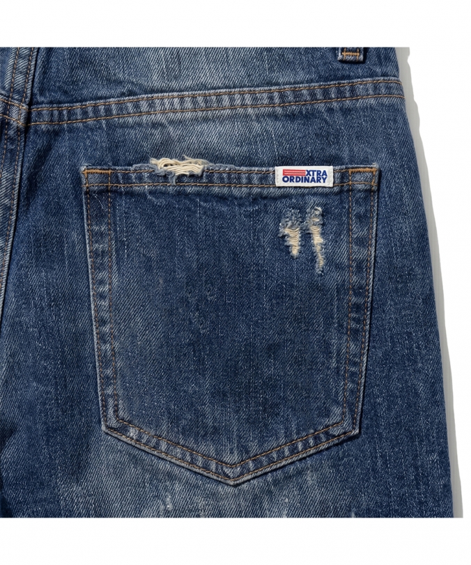 DAMAGE DENIM SHORT DEEP BLUE