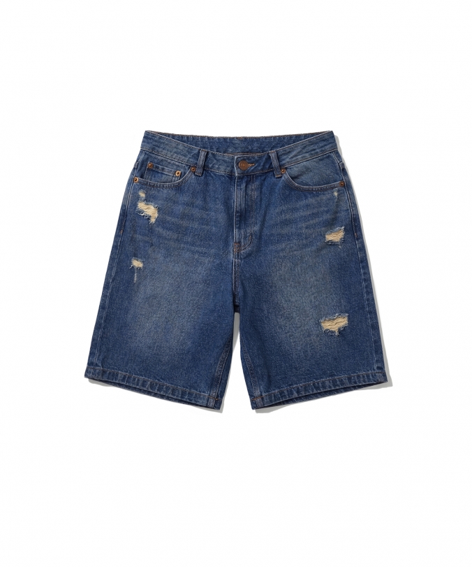 DAMAGE DENIM SHORT DEEP BLUE