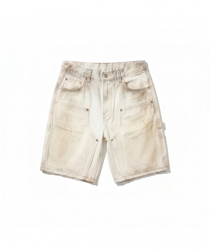 OIL WASHED OXFORD DOUBLE KNEE SHORT IVORY