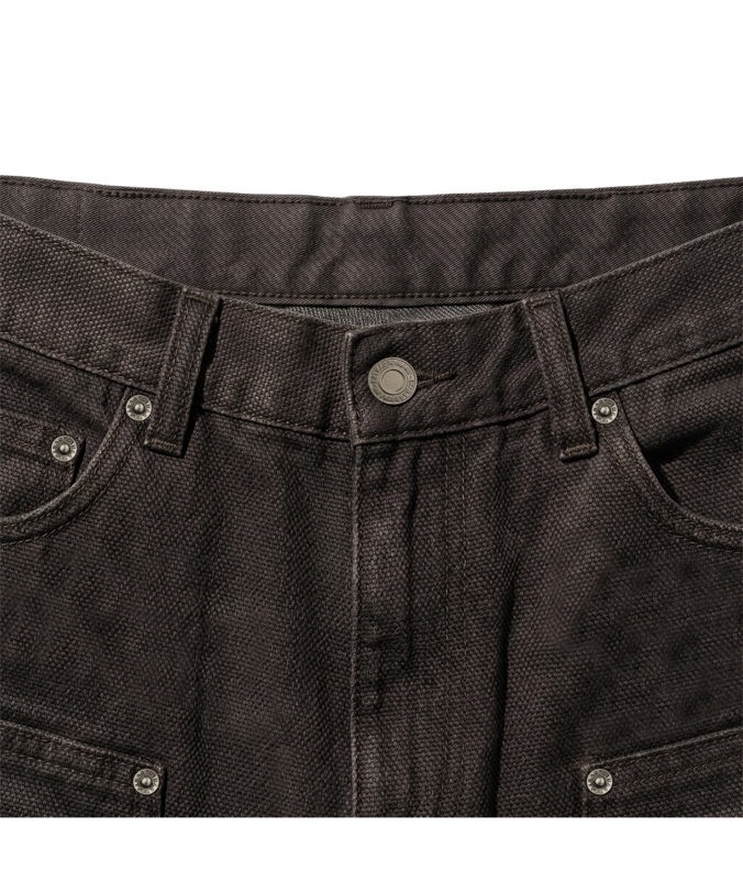 WASHED OXFORD DOUBLE KNEE SHORT BLACK