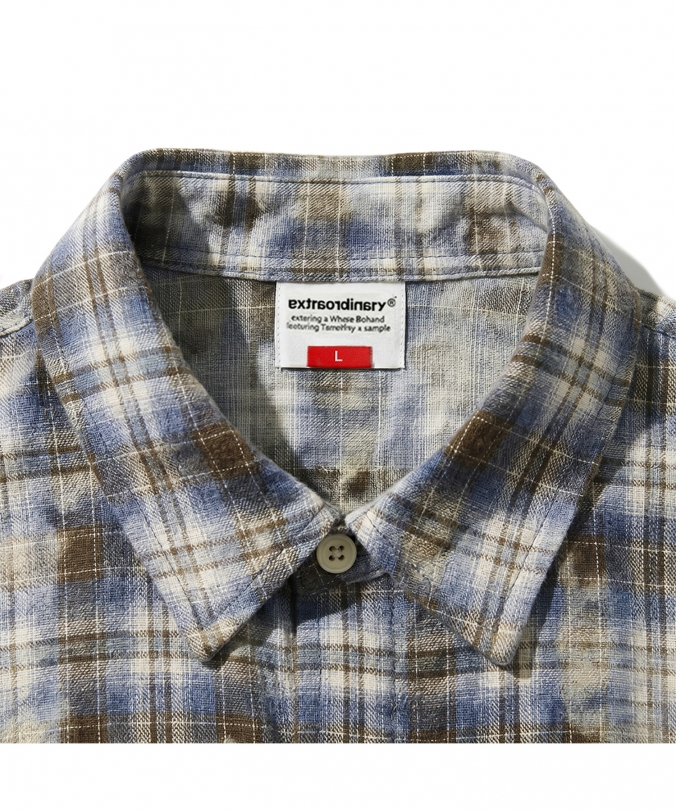 BLEACH WASHED PLAID SHIRT BROWN