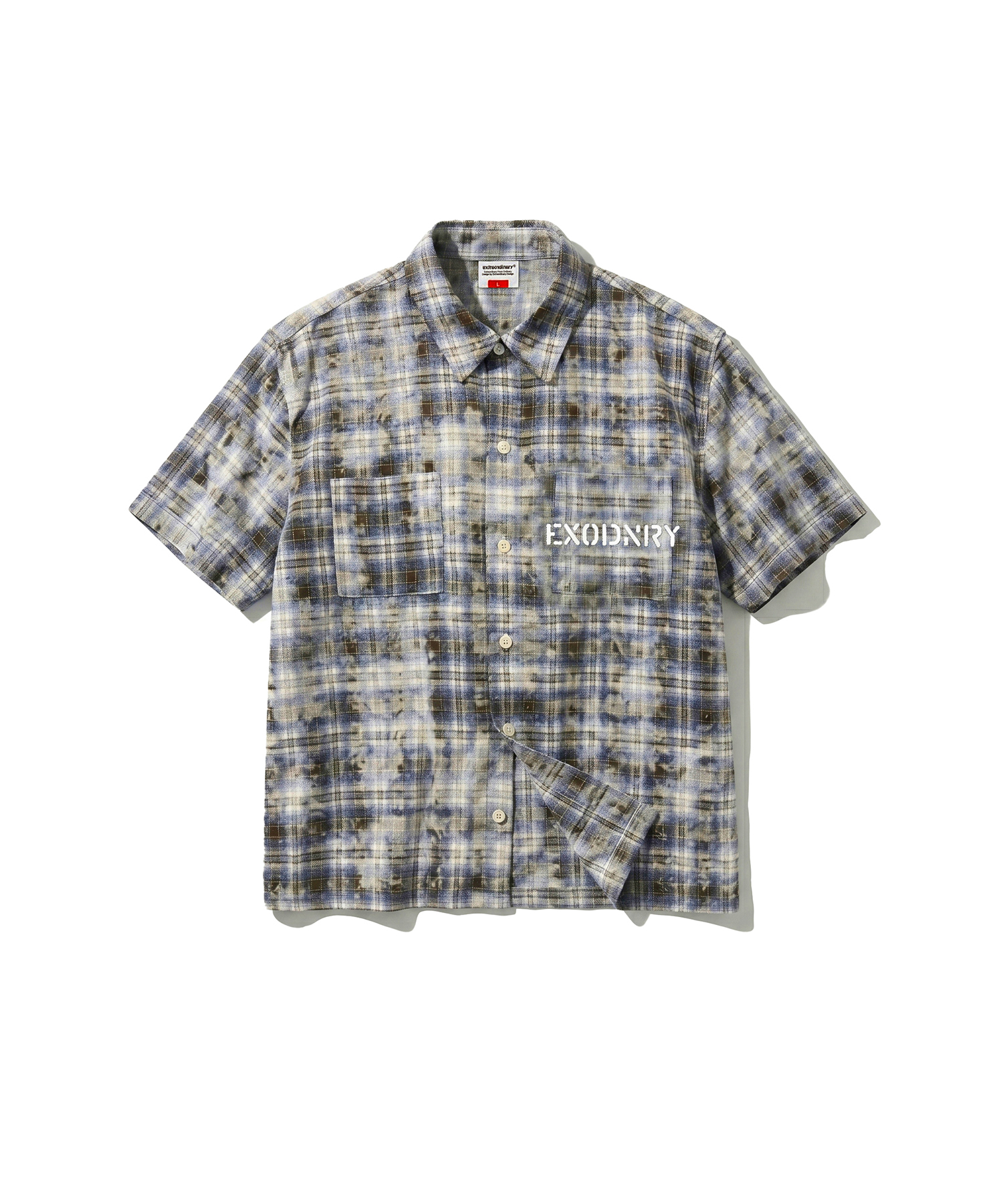 BLEACH WASHED PLAID SHIRT BROWN
