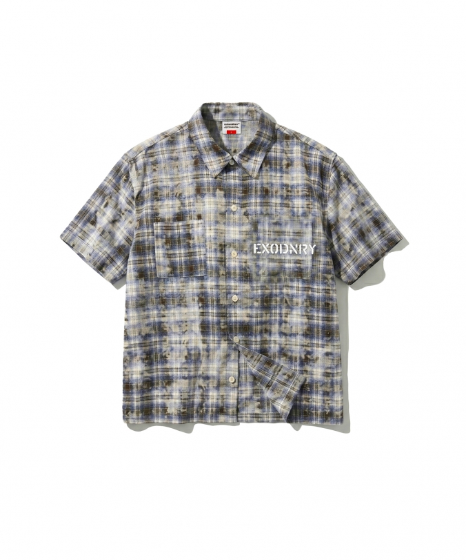 BLEACH WASHED PLAID SHIRT BROWN